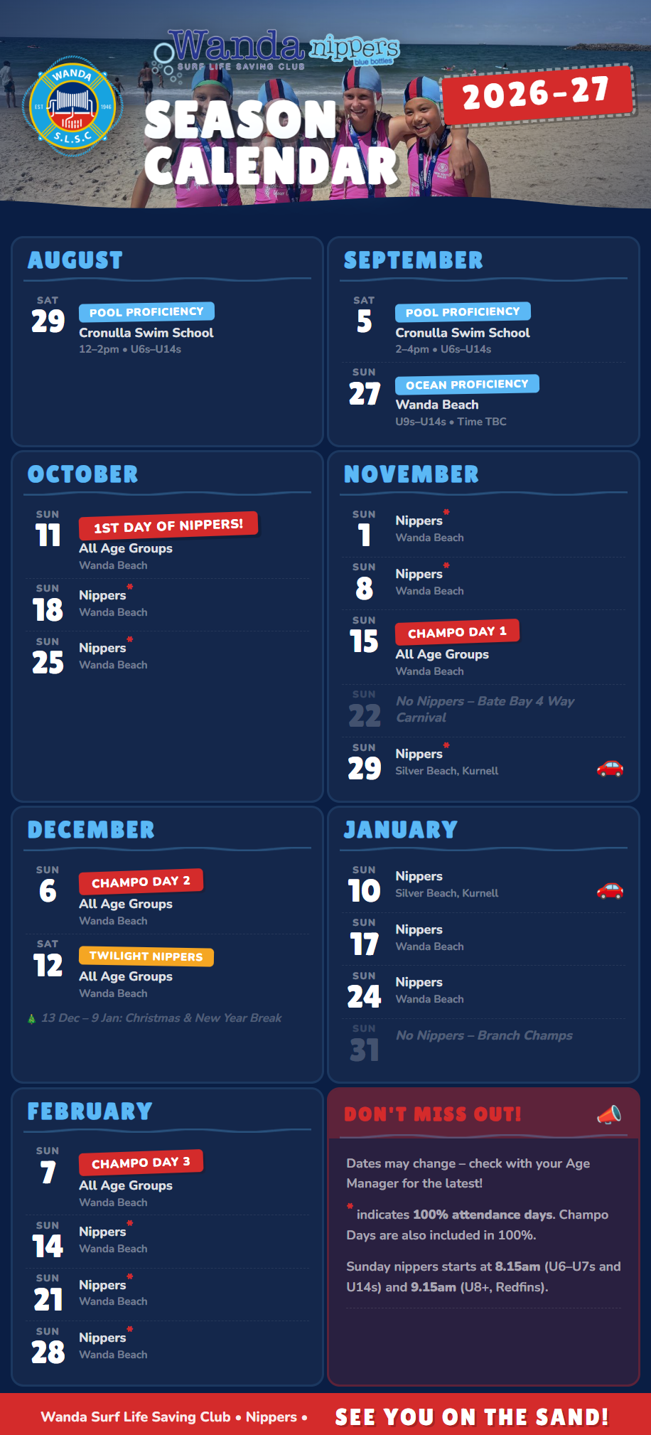 Wanda Nippers 2026-27 season calendar